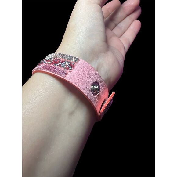 Pink Rhinestone Wrap Bracelet Snap Closure - Picture 5 of 13